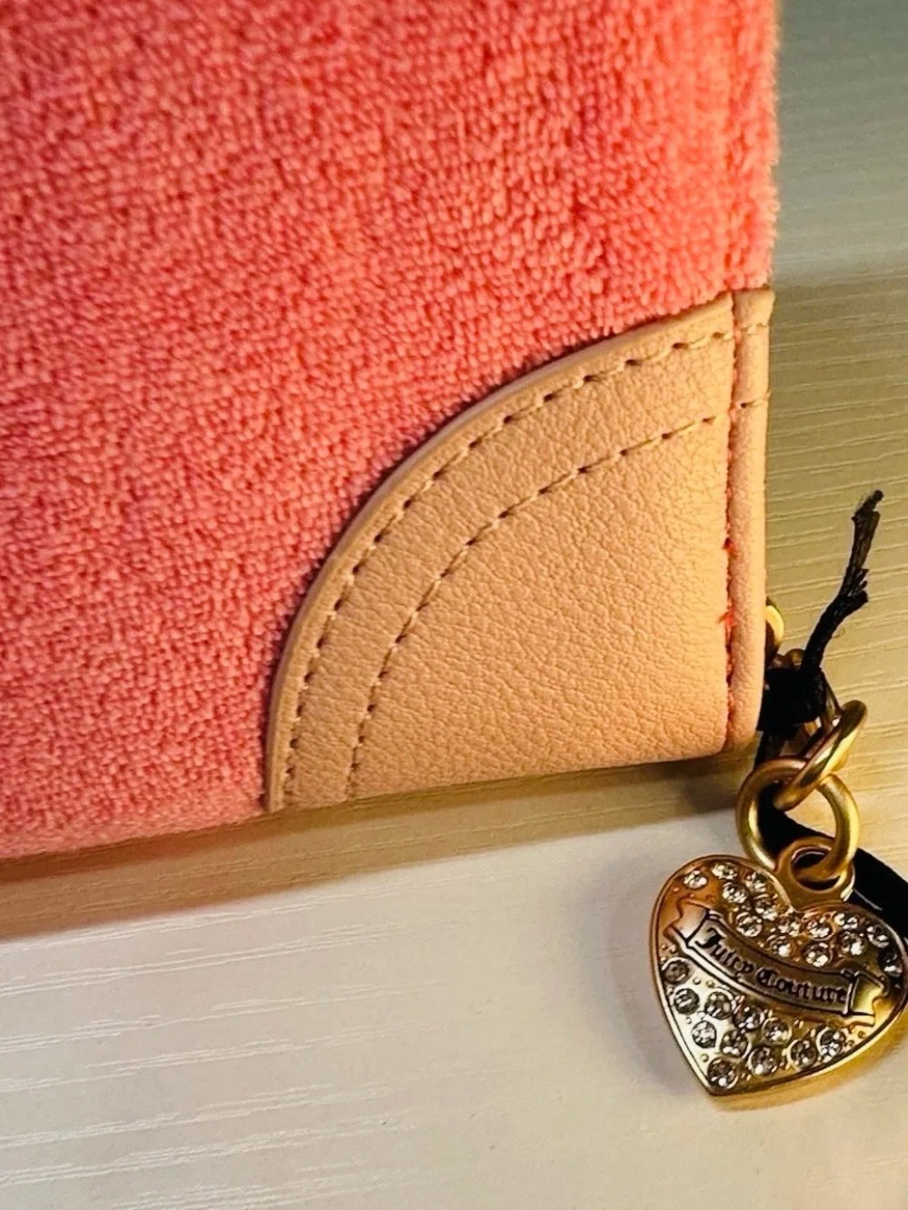 NWT Juicy Couture Pink Terry Cloth Rhinestone Crown Zip Around Long Wallet